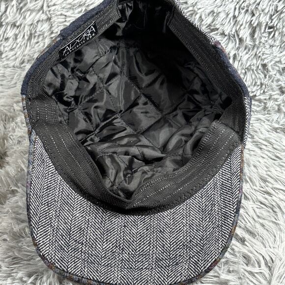 Patchwork Women’s Cap Hat Navy Blue Brim Plaid Tartan Retro 60s Mod MCM Artsy - Picture 4 of 10